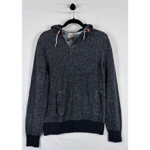 H&M LOGG Medium Hooded Henley Sweater Marled Blue Cotton Grunge Warm, Fall Layer